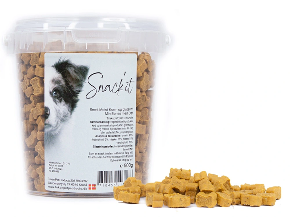 Snackit Semi-Moist Mini Bones med Ost 500 g - bløde hundesnacks